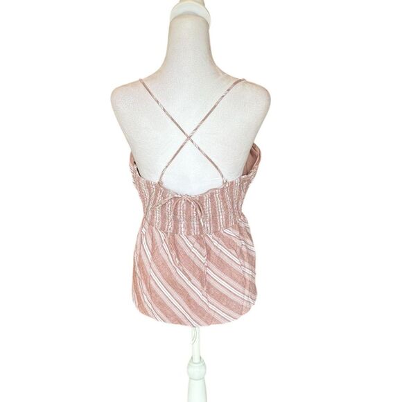 American Eagle Striped Pink Sleeveless Top Linen Cotton Blend Womens Large - Picture 6 of 13